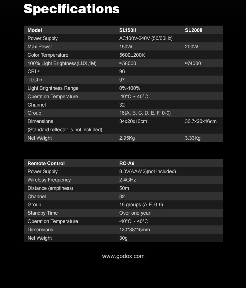 Godox SL150II 150W SL200II 200W daylight balanced LED video light 5600K wireless remote control for photography Video lighting