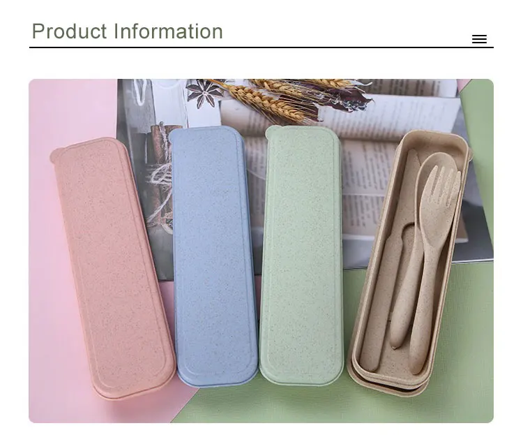 Traveling Travel Camping Flatware Set Spoon Plastic Handle Biodegradable Disposable Wheat Straw Tableware Sets Portable Cutlery