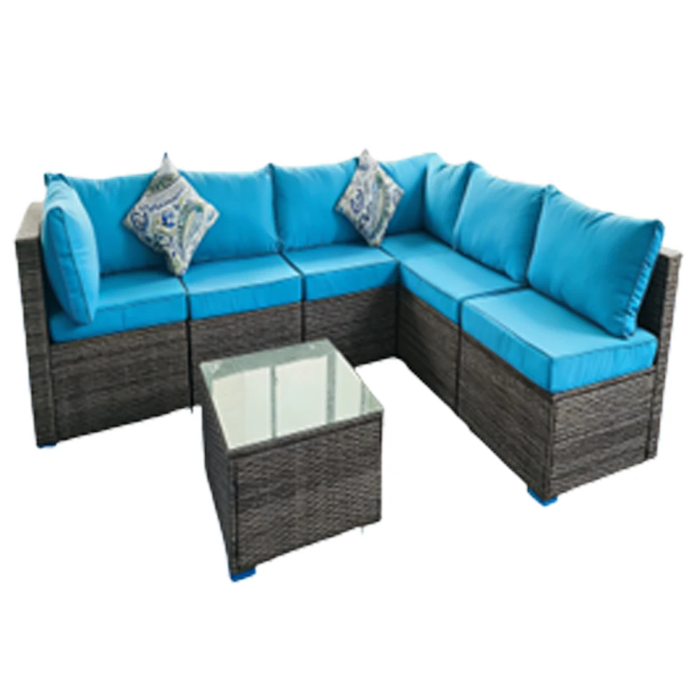 7pcs Rattan Chair Wicker Cane Outdoor Patio Sectional Sofa Rattan Furniture Garden Sofas Garden Seating Set factory