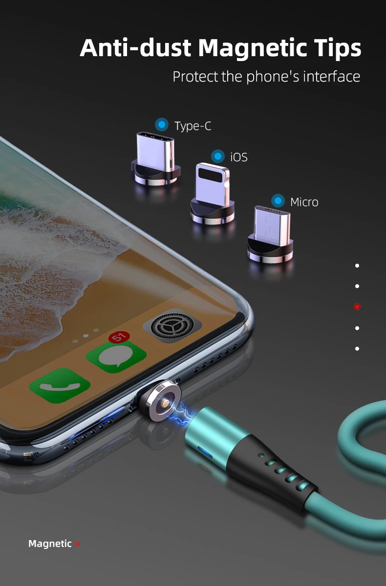 1M LED Magnetic Cable & Micro USB Cable & USB Type C Cable Type-C Magnet Charger Cable for iPhone Xs Max - ANKUX.COM