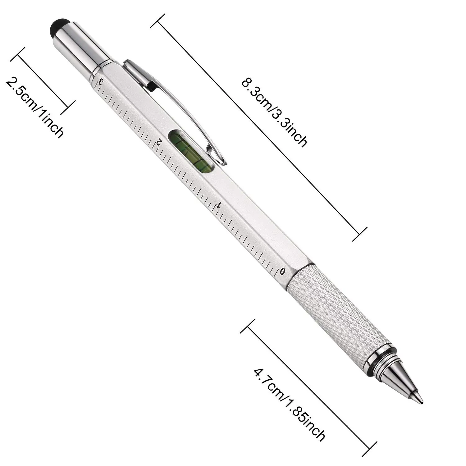 6 In 1 Multifunction Tool Metal Ball Pen Screwdriver Ruler Level Touch