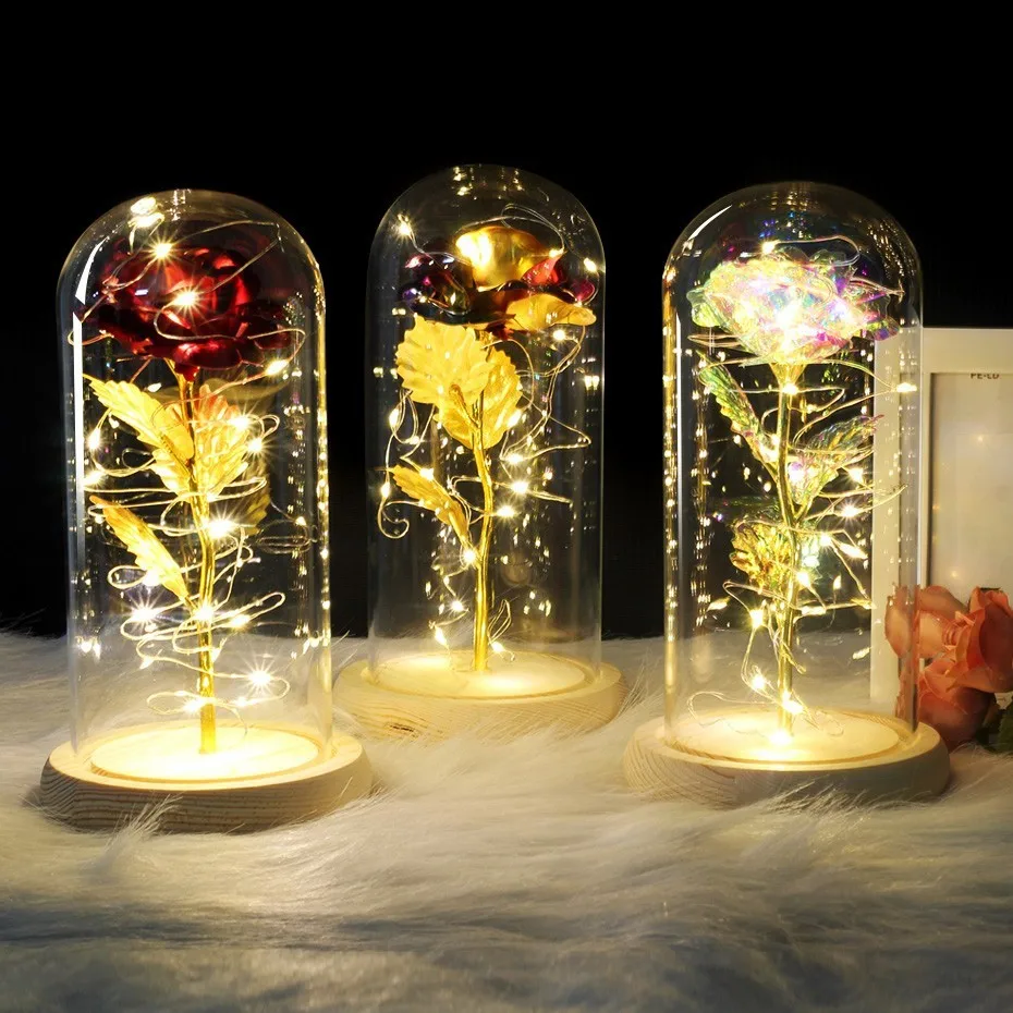 Rose In Glass Dome LED Light Valentine's Day Gift Christmas Touch-Sensitive 