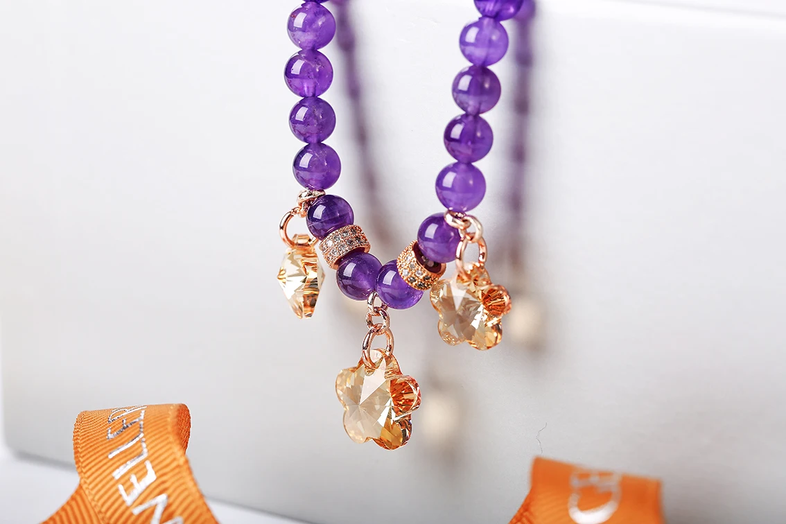  Purple Glass Quality Beads Bracelets Women Jewelry Birthday Gift High Quality Beads Bracelet(图2)