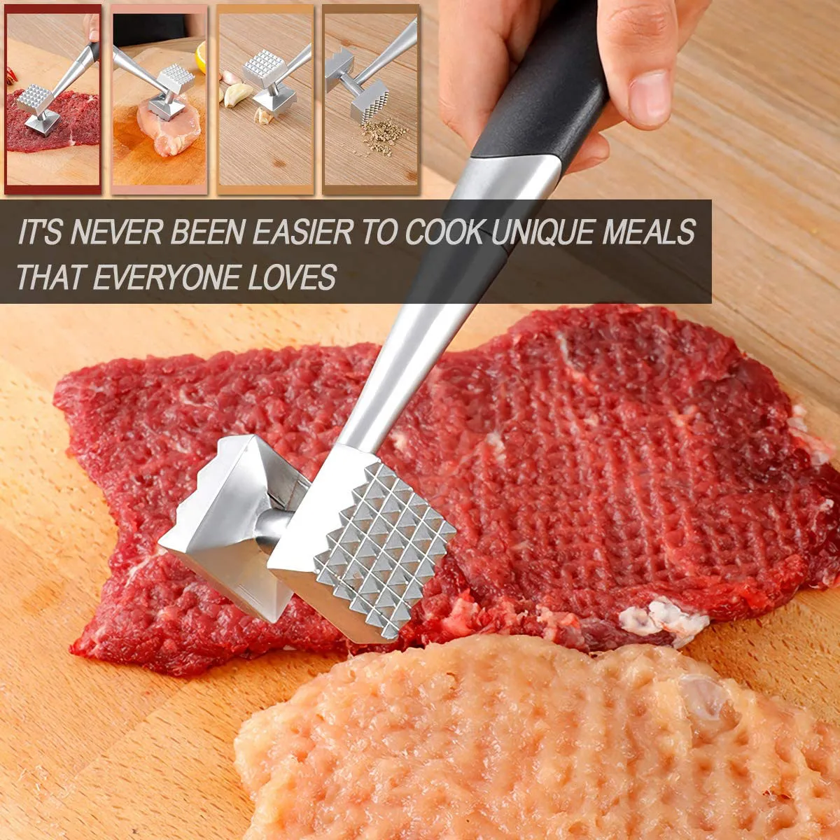 Meat Tenderizer Mallet Sturdy Beef Chicken Lamb Minced Meats 304 Stainless Steel Steak Hammer