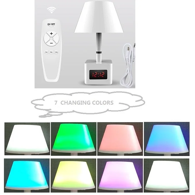 Beauty Colorful Auto LED Night Desk Lamp with USB Charging Port and Clock