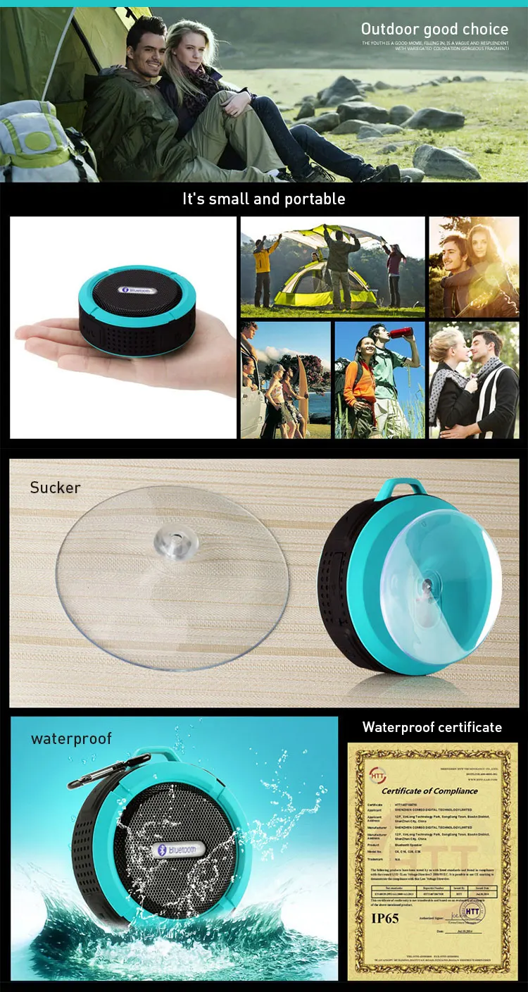 C6 IPX4 waterproof shower BT speaker with sucker hooker portable phone sport stereo wireless mini speaker - ANKUX.COM