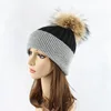 Newest Soft Women pom pom winter autumn outdoor hats knitted beanie with real raccoon fur pompoms ball