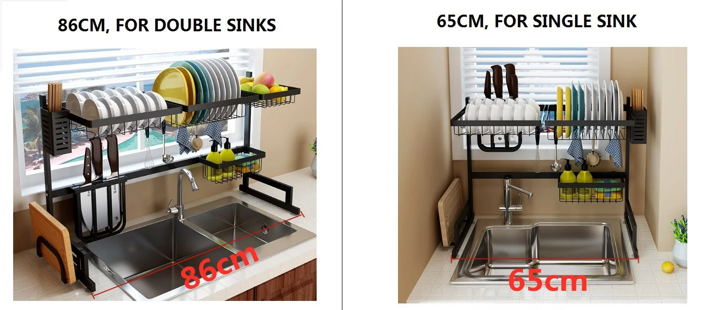 65-105cm Kitchen Sink Dish Drying Rack Over The Sink Dish Drain Rack  Utensil Holder Double Sink Stainless Steel Kitchen Storage - AliExpress