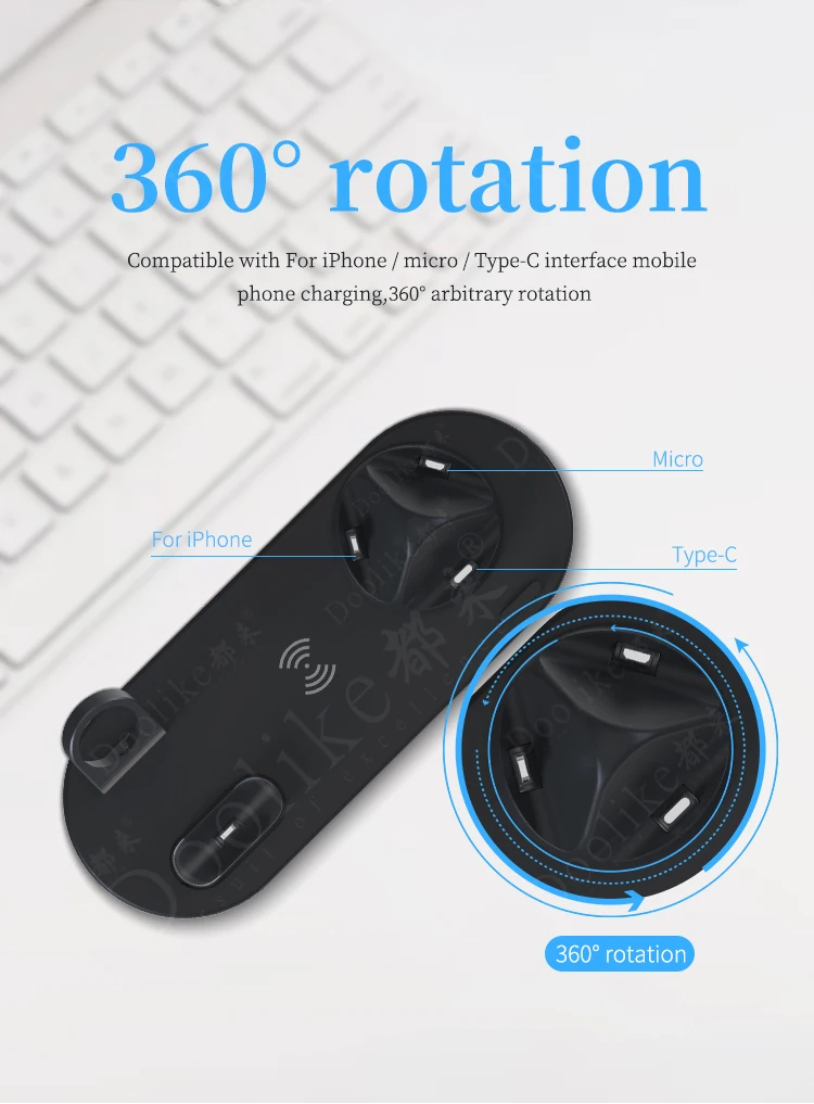 10W 4 in 1 wireless charger,mobile phone charging dock station / watch charging stand / headphone charging base for AirPods Pro