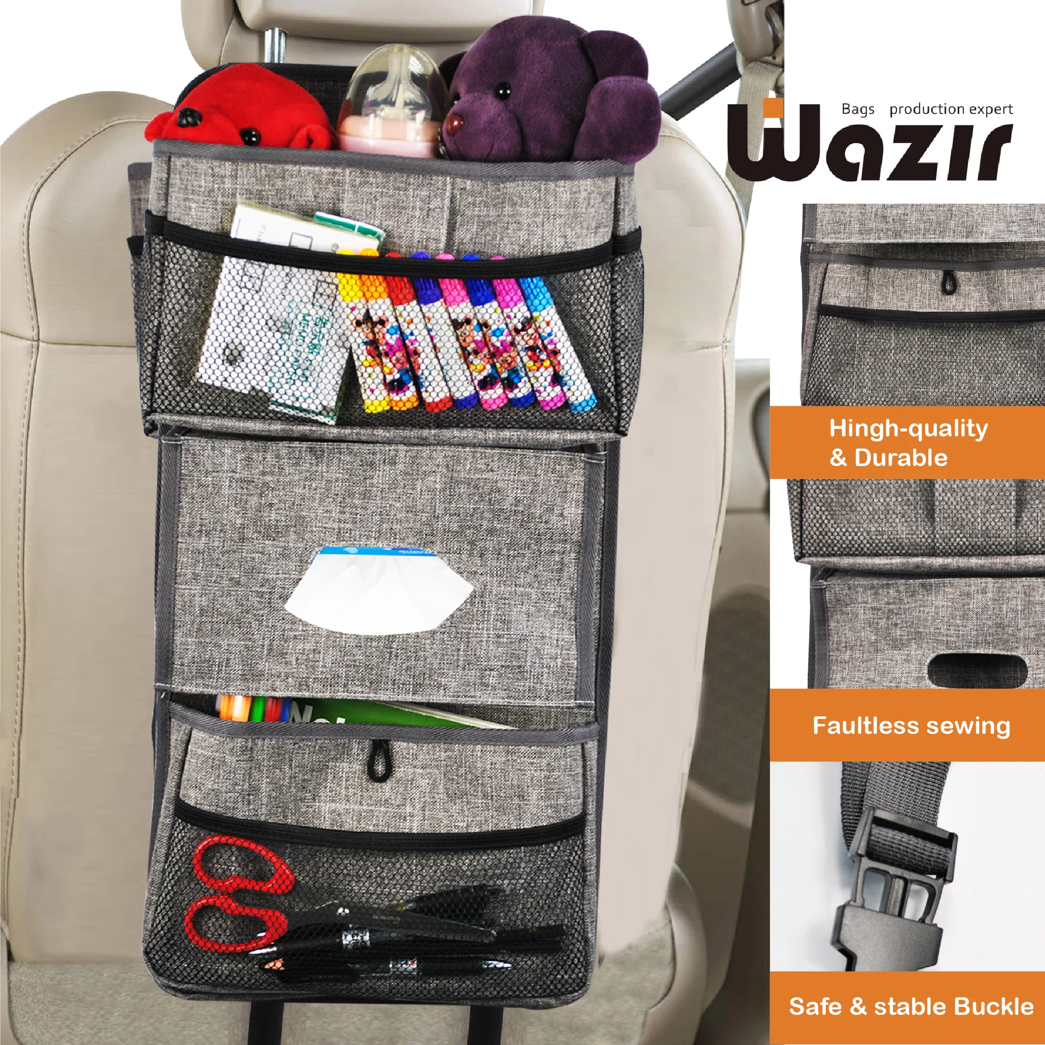 Smof Car Seat Organizer - Collapsible Backseat Storage With Dividers & Cup Holders For Kids & Travel