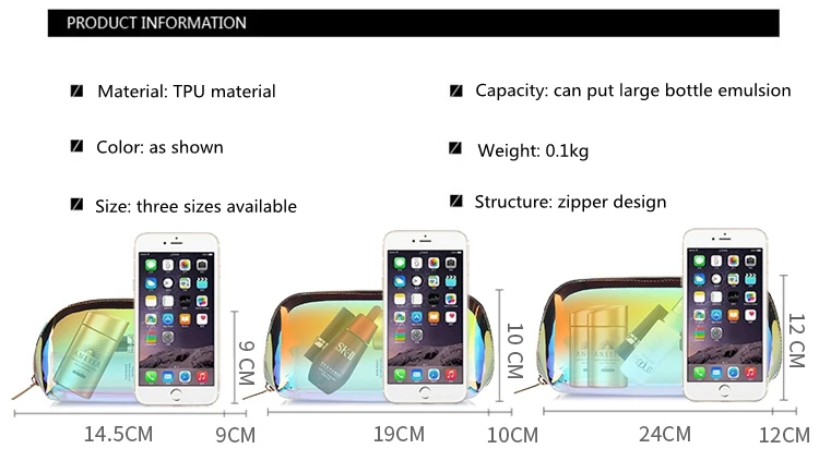 Laser transparent PVC cosmetic bag female portable large capacity ins fashion pvc zipper bag