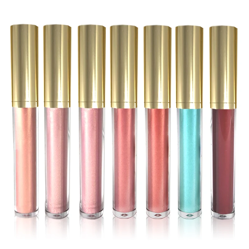 Luxury Gold Lip Gloss High Pigment Multi Colors Glitter Custom Your Own Brand Logo On Lip Gloss