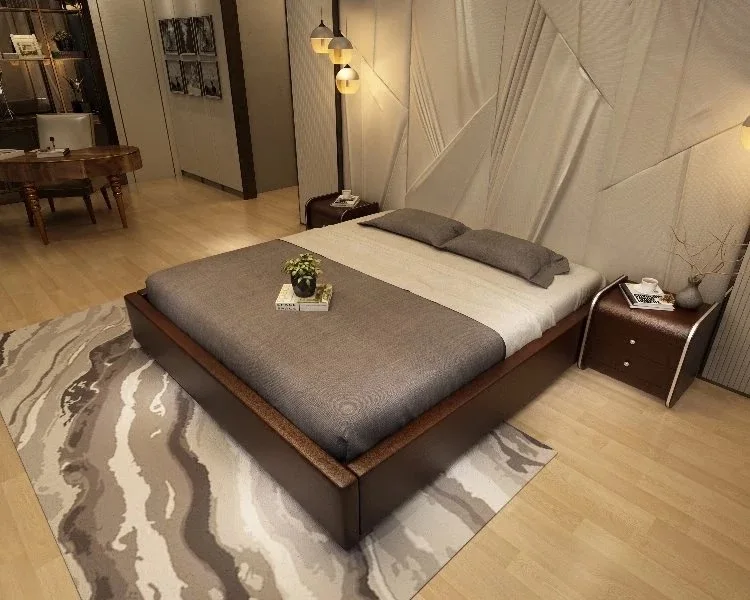 Modern European style hotel luxury solid wood king size bed frame