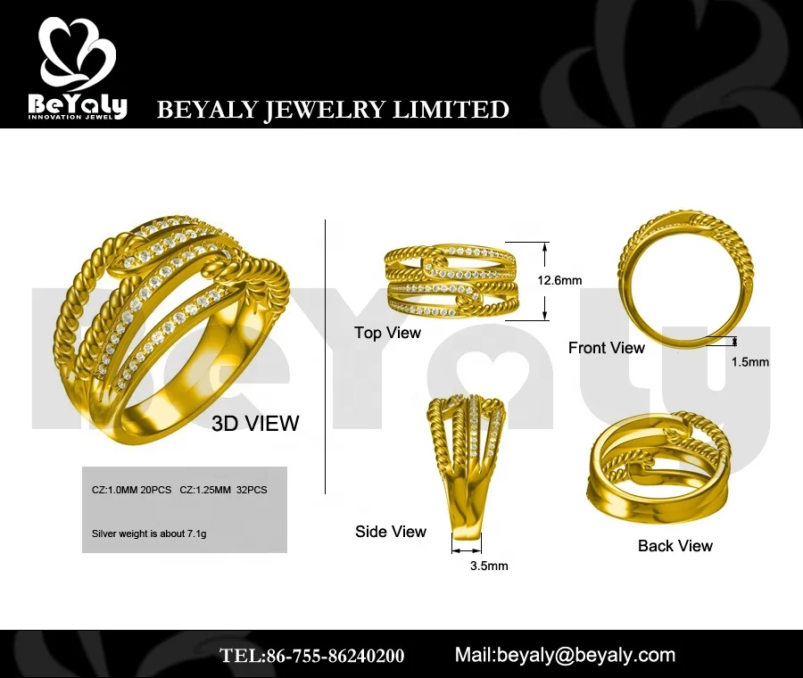 product-BEYALY-Beyaly CAD Custom Jewelry Twist Double Clasp Design Golden Ring With Zircon-img