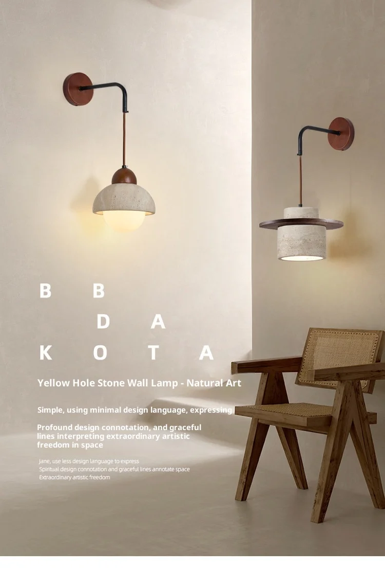 现代黄色洞石发光二极管壁灯可调光暖白光高CRI 90节能壁挂式家居装饰