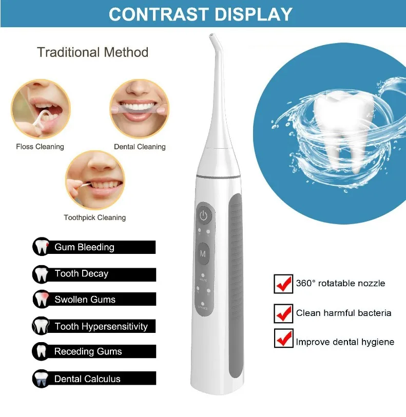 Electric tooth cleaner portable cordless dental water jet toothbrush