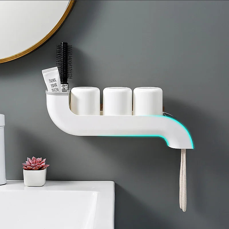 Hanging Plastic toothbrush holder wall Mounted  with cups toothpaste  holder toothbrush cover storage rack Bathroom Accessories