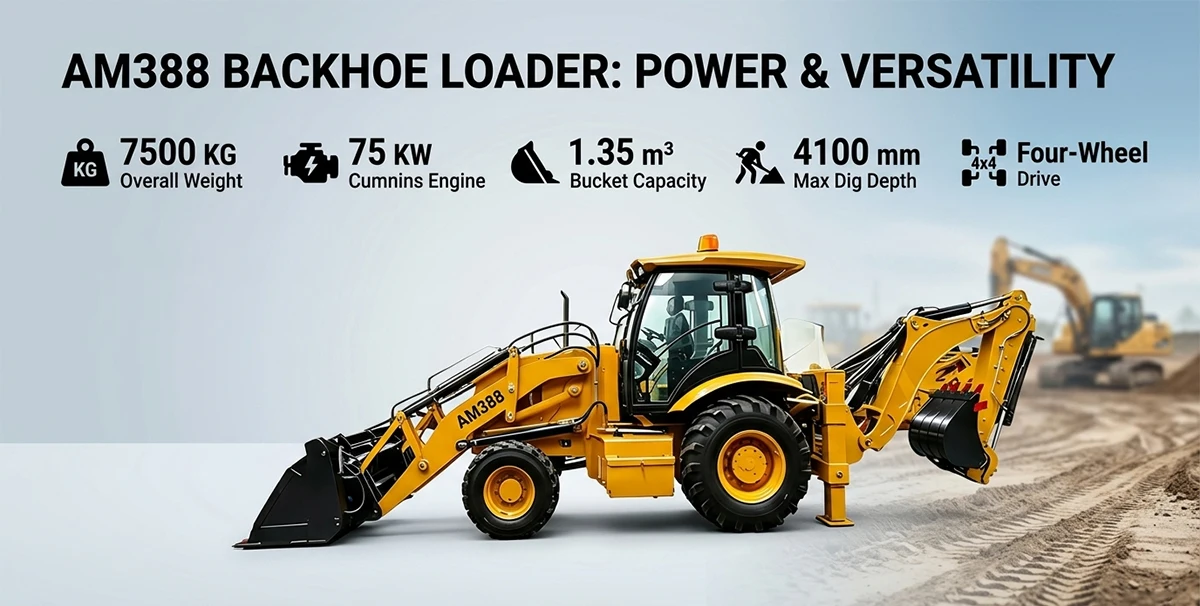 Backhoe Loader Cummins Engine Wheel Loader 30kmh Max Speed LED Cab Reverse Camera Pilot Control Hydraulic High Power