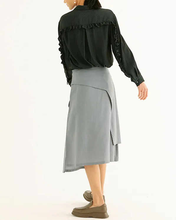 时尚女式高品质无口袋纽扣褶皱背部长袖上衣加号上衣