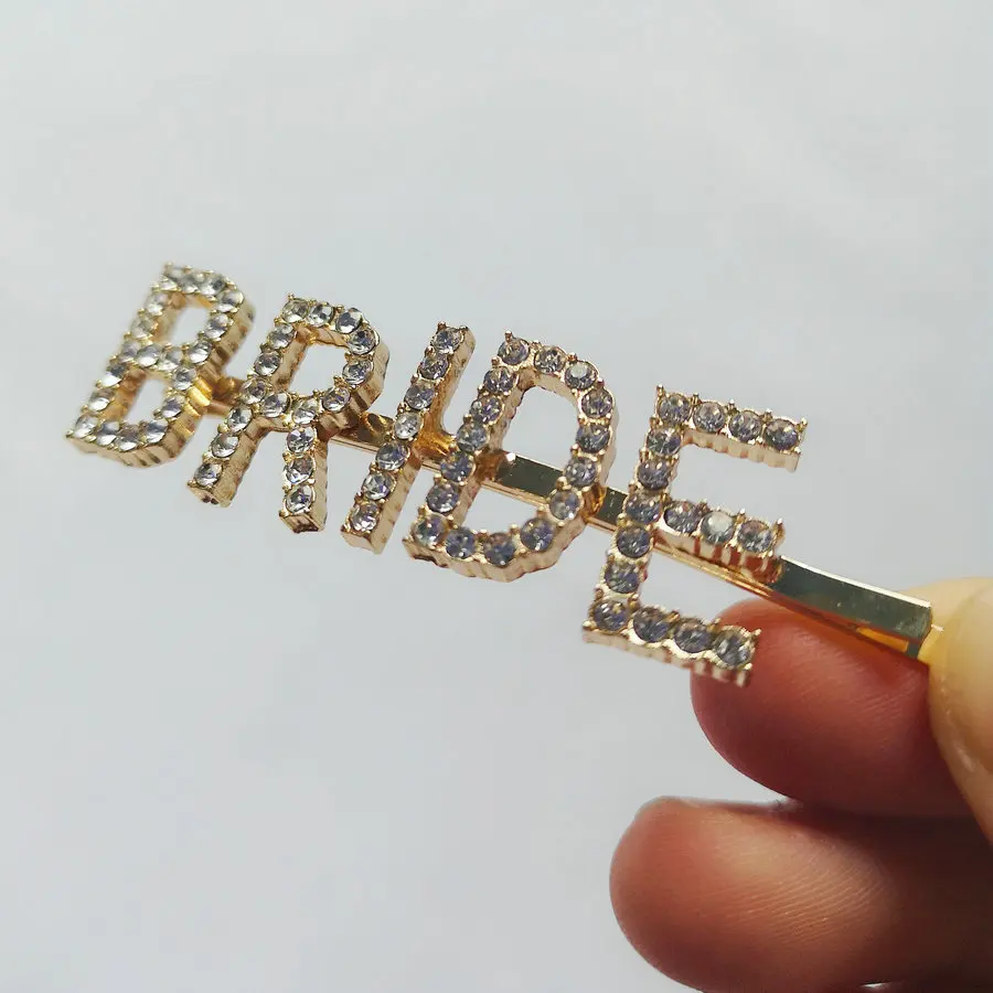 Shiny Crystal Letter Bobby Pin Alphabet Rhinestone Gold Word Hair Girls