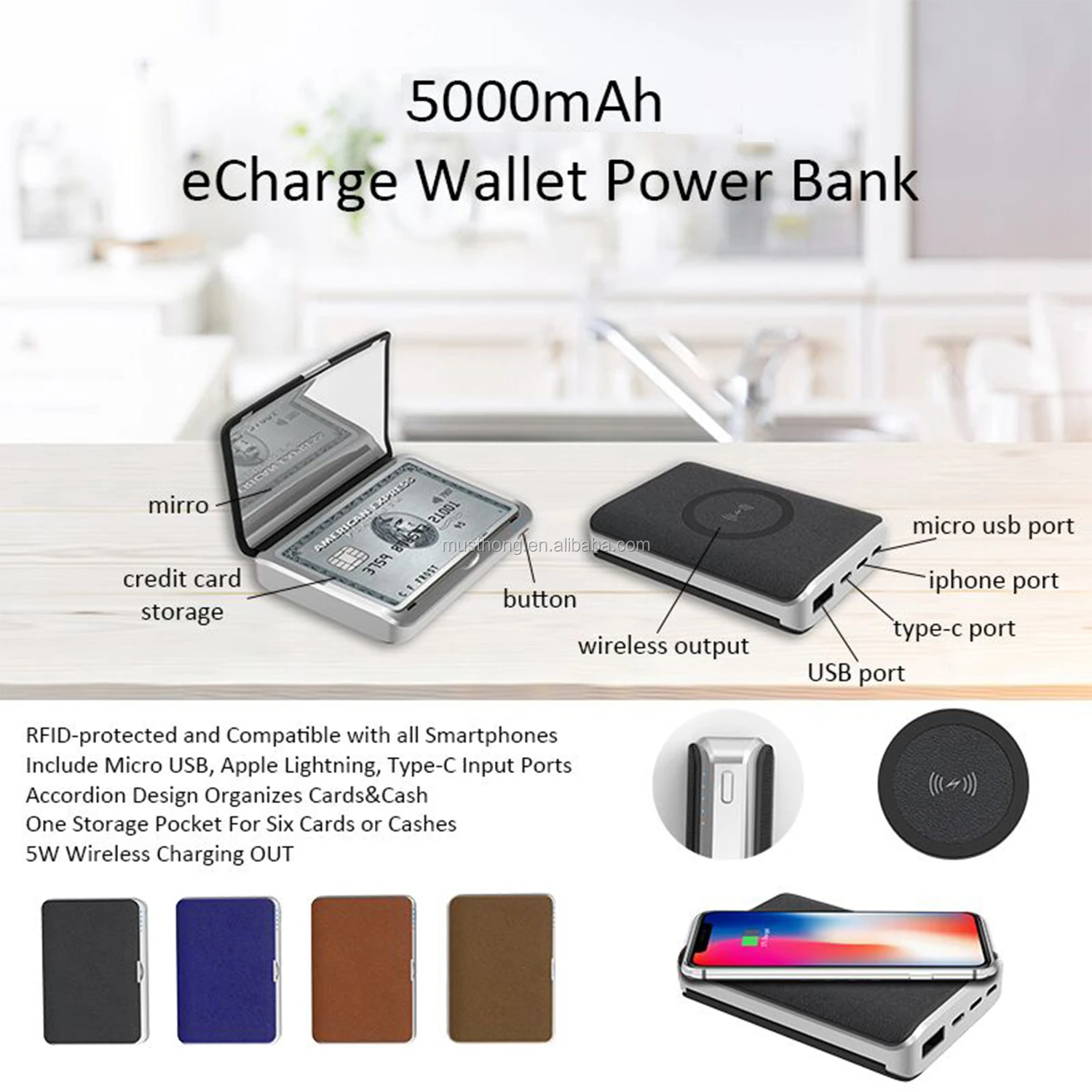 Wallet Wireless Charger Power Bank 5000mah With 3x Magnifying Mirror For Travel Face Beauty Makeup Use And Card Storage Box Buy Wallet Wireless Charger Power Bank 5000mah 3x Magnifying Mirror Wireless Power