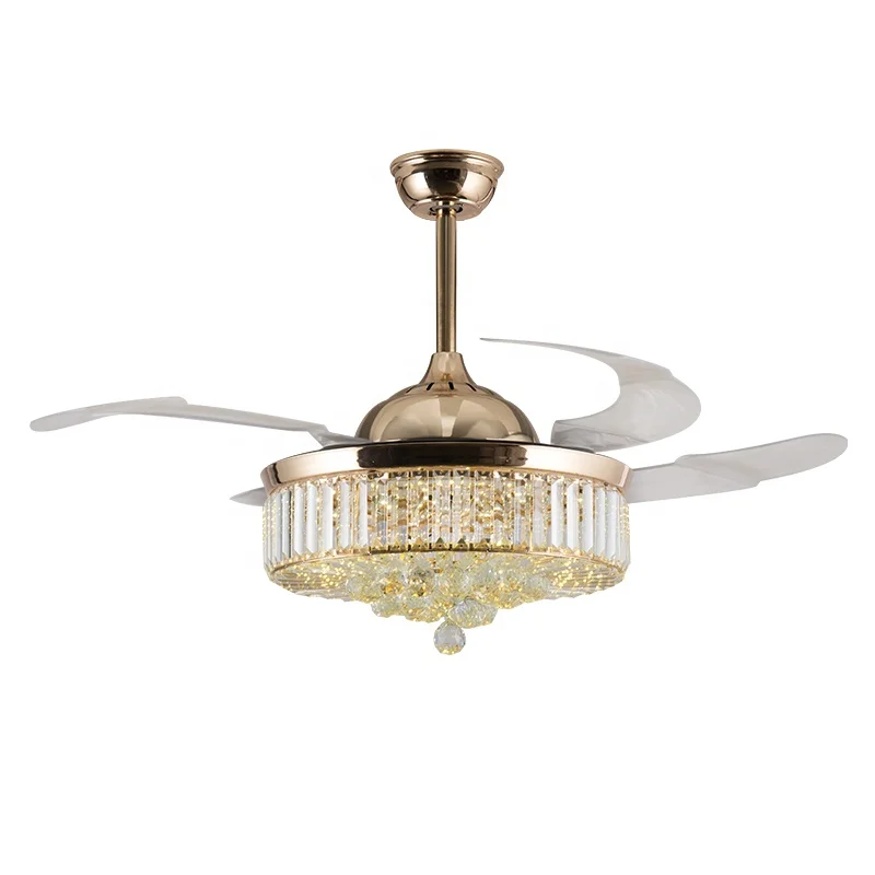 Fancy Crystal Remote Control Concealed Retractable Blades Ceiling Concealed Retractable Blades Ceiling