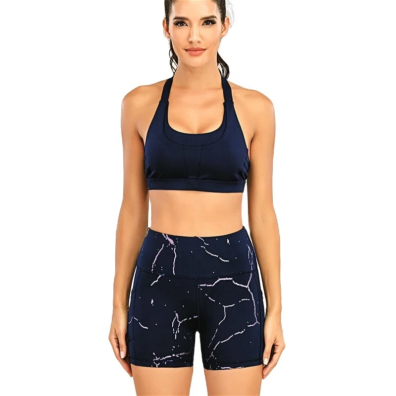 Black Fitness Clothing Manufacturers High Quality Sports Bra And Shorts Active Wear Sets Ladies