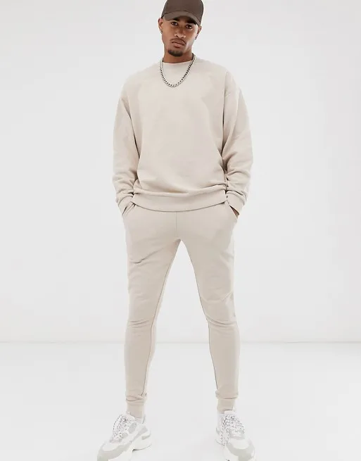 ASOS DESIGN velour standard sweatshirt/ skinny jogger tracksuit in