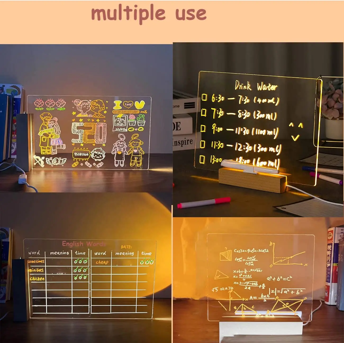 Led Dry Erase Board For Fridge And Desk,Small Acrylic Desktop Writeboard With Stand,To