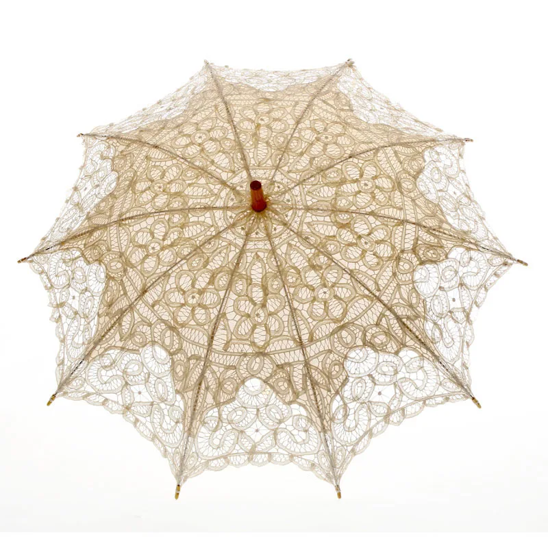 Lace Parasol / Hooked store Handle / Battenberg Lace / Beige