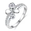 18K White Gold Plated 6 To 9 Size AAA Clear Cubic Zirconia CZ Infinity Ring Classic Pandora Four Petal Flower Ring For Ladies