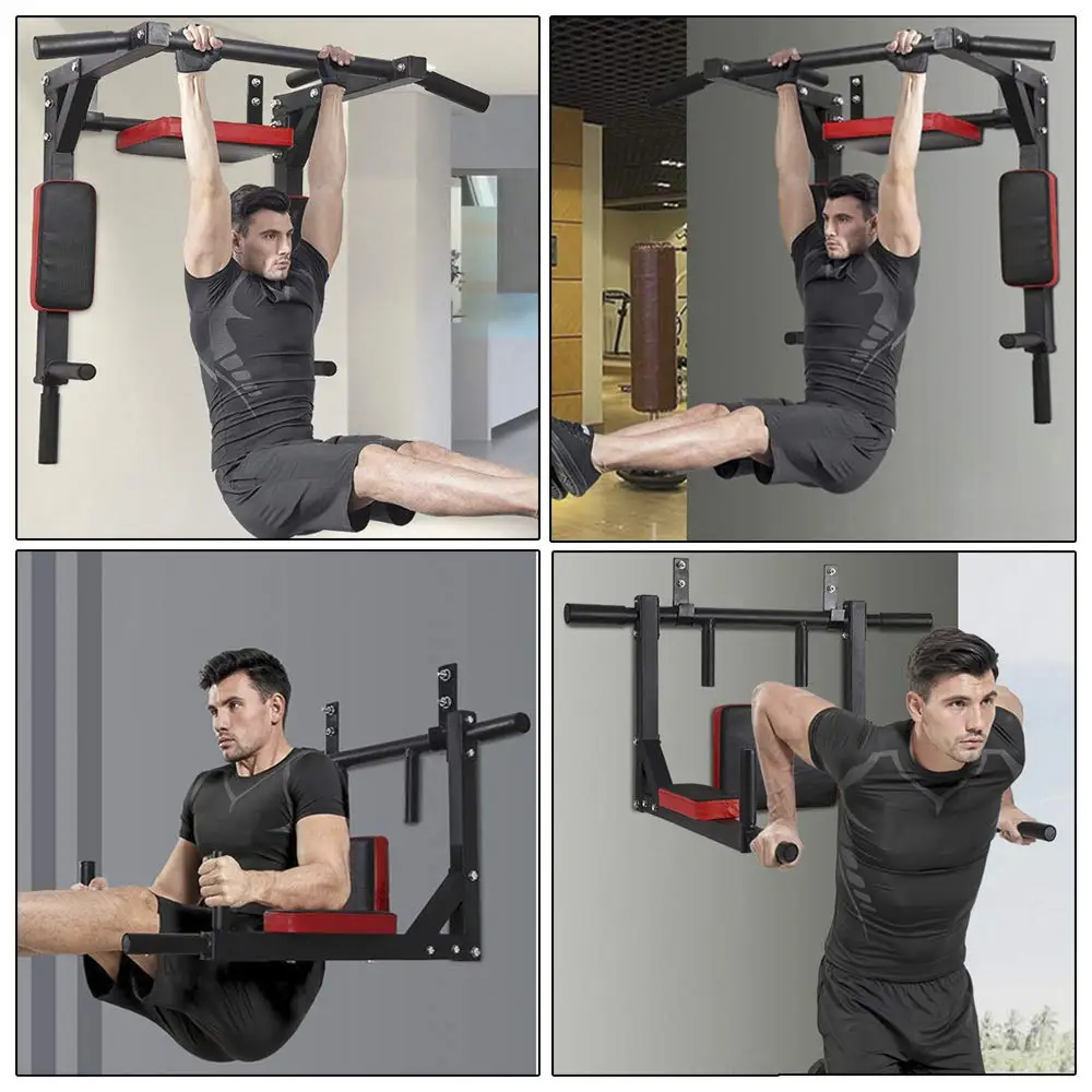 Wellshow Wall Mounted Pull Up Bar Multifunctional Chin up Bar Dip