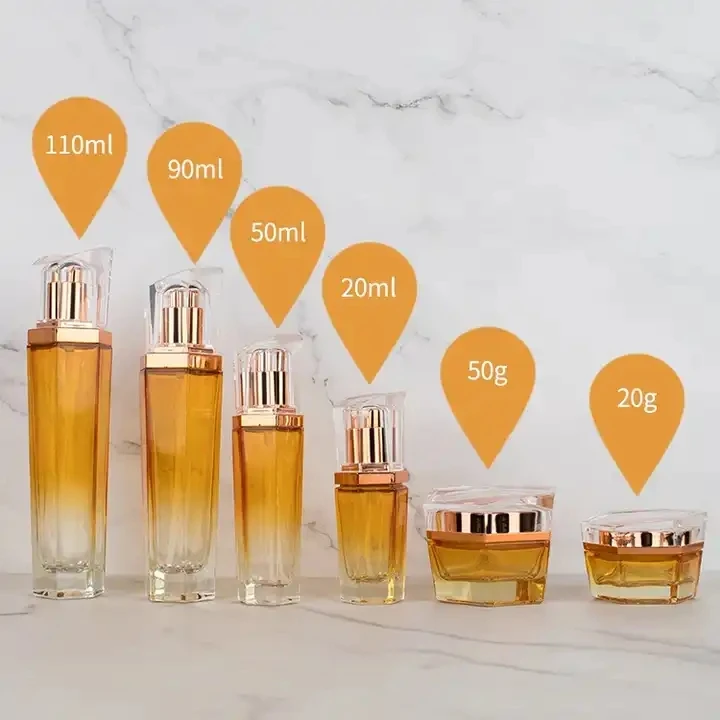 OEM 6-sided glass bottle skincare set 110ML 90ML 50ML 20ML 50g 20g cosmetic container -customization factory