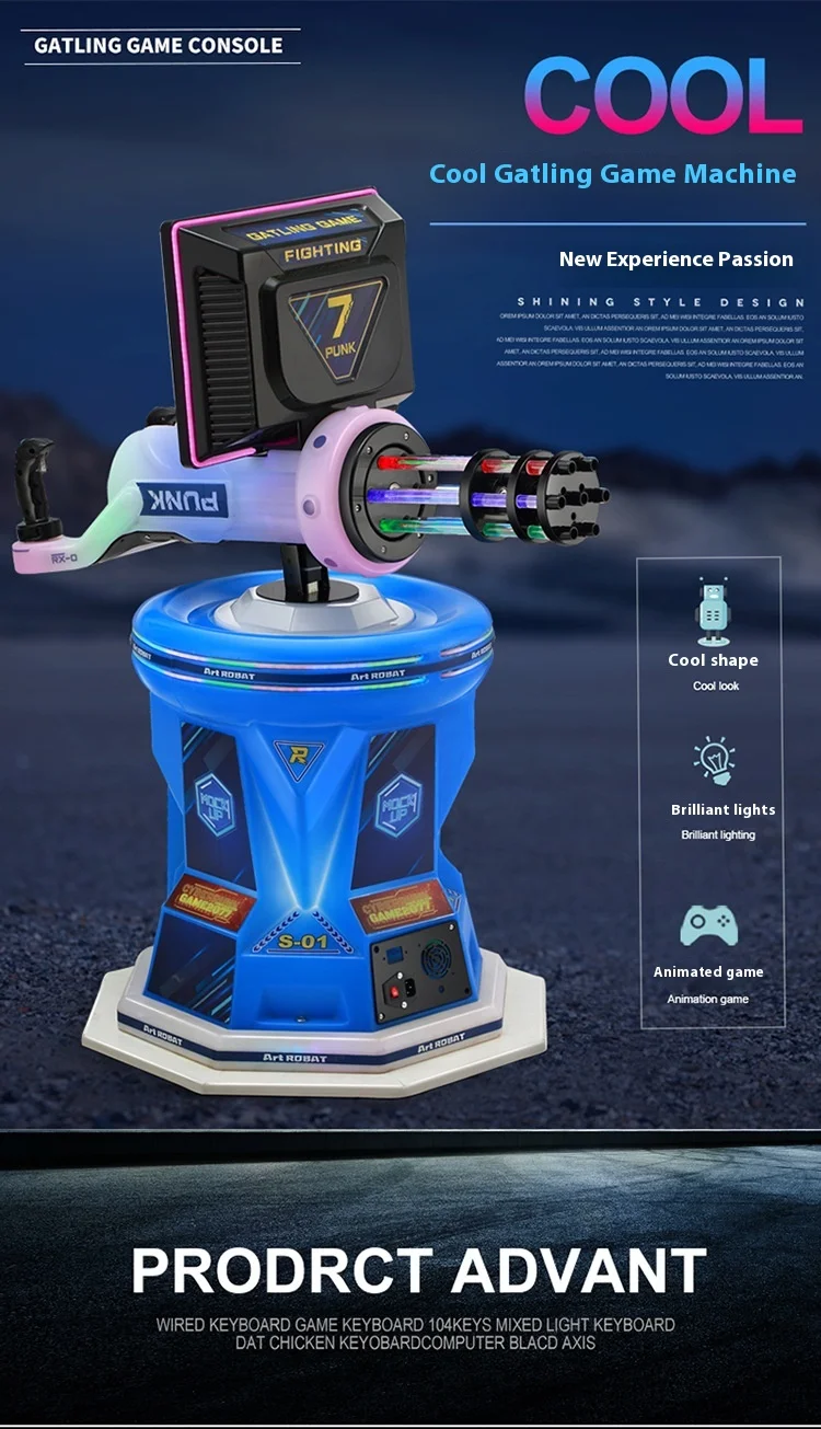 Children's Coin-Operated Gatling Shooting Video Game Machine for Mall Square Entertainment Centers and Game Cities