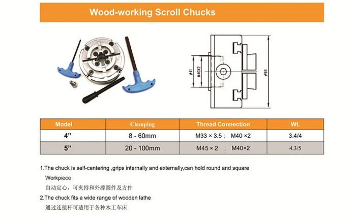 LIVTER 5 inch 4 jaw wood lathe chuck for woodworking turning machine