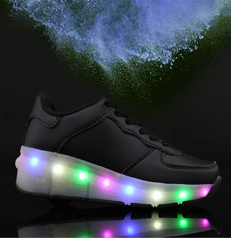 New Style Flash Led Light Up Roller Skate Shoes Unisex Kids Footwear