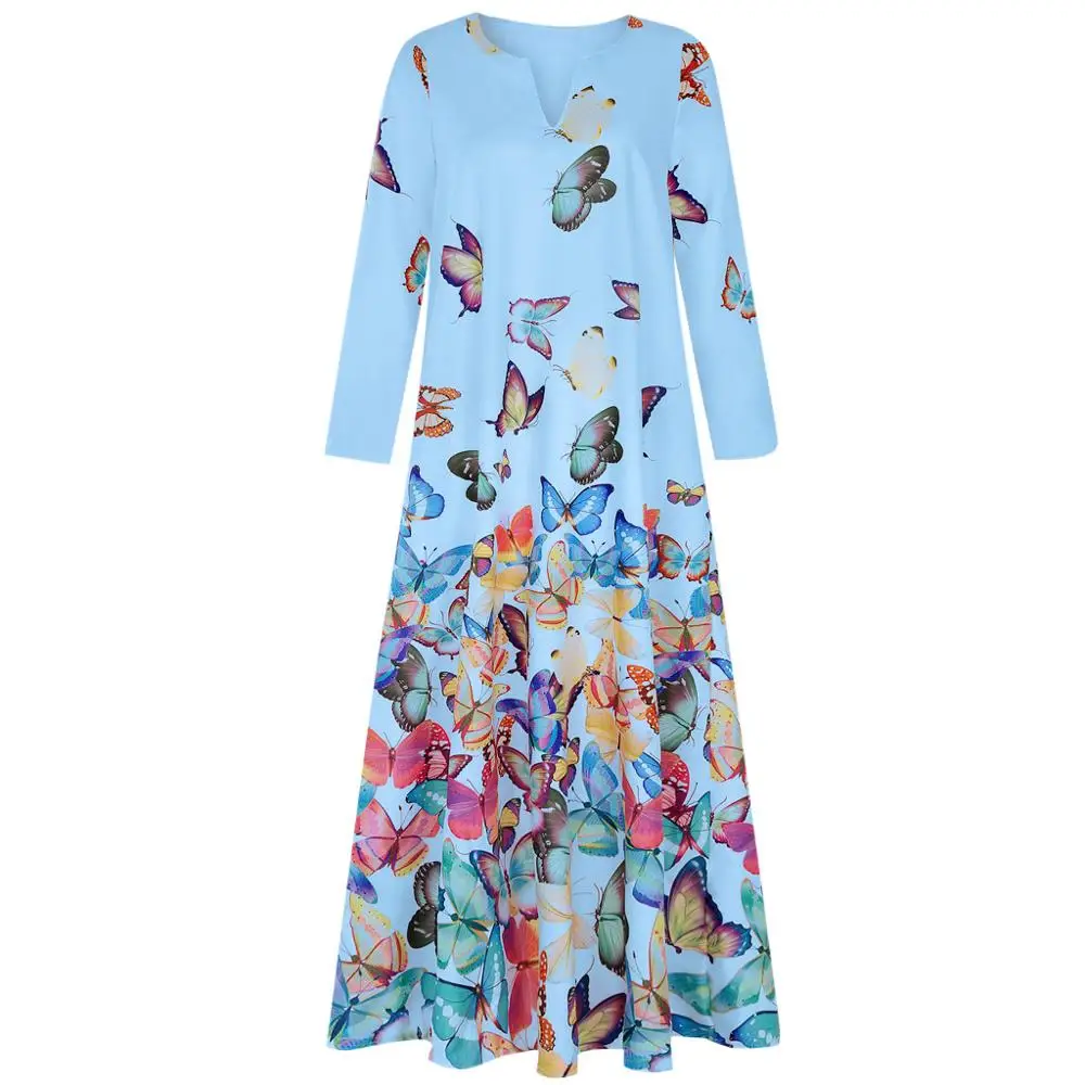 Vestido De Mujer Flores Estampado Mariposa Cuello En V Sin M Vestido De Mujer Flores Estampado Mariposa Cuello En V Sin M