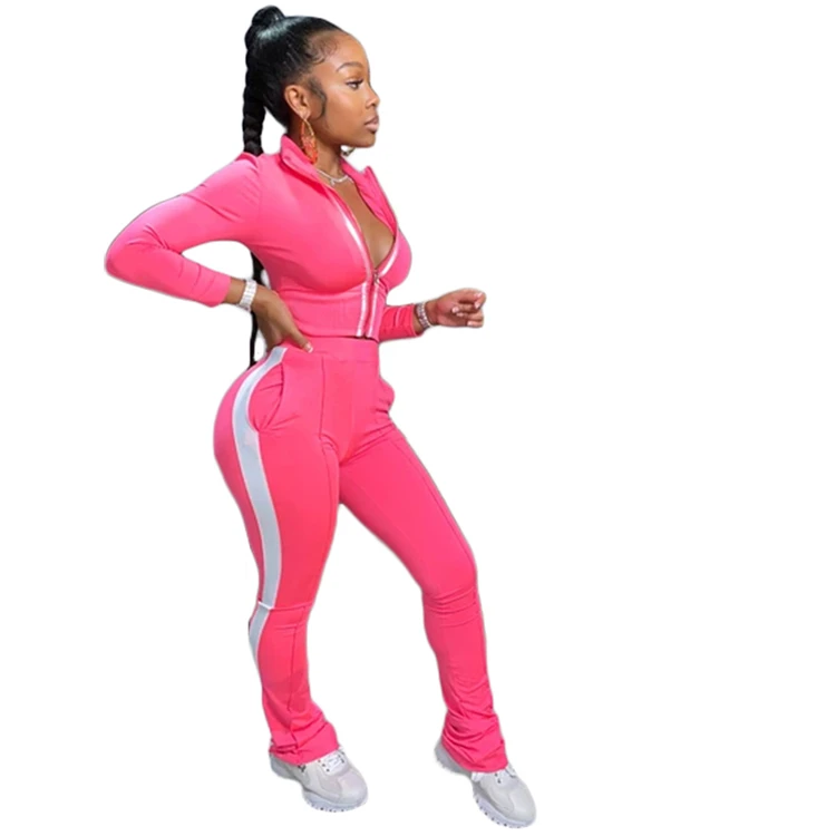 D94290 fall 2020 women clothes sportswear casual set patchwork two piece pant set