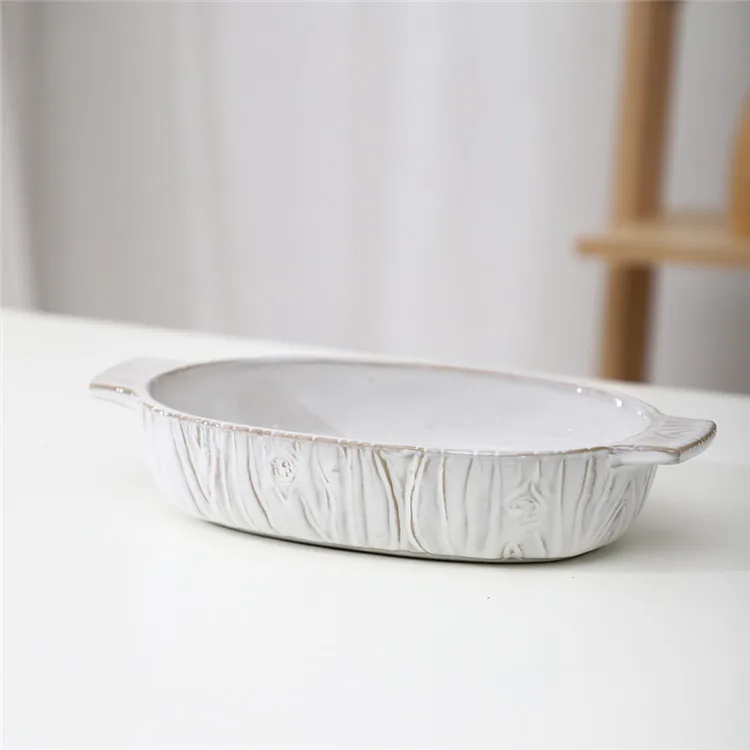 Hot sale kitchen matte embossed design cheap cake bread pizza pie white ceramic baking dish set with different size.jpg