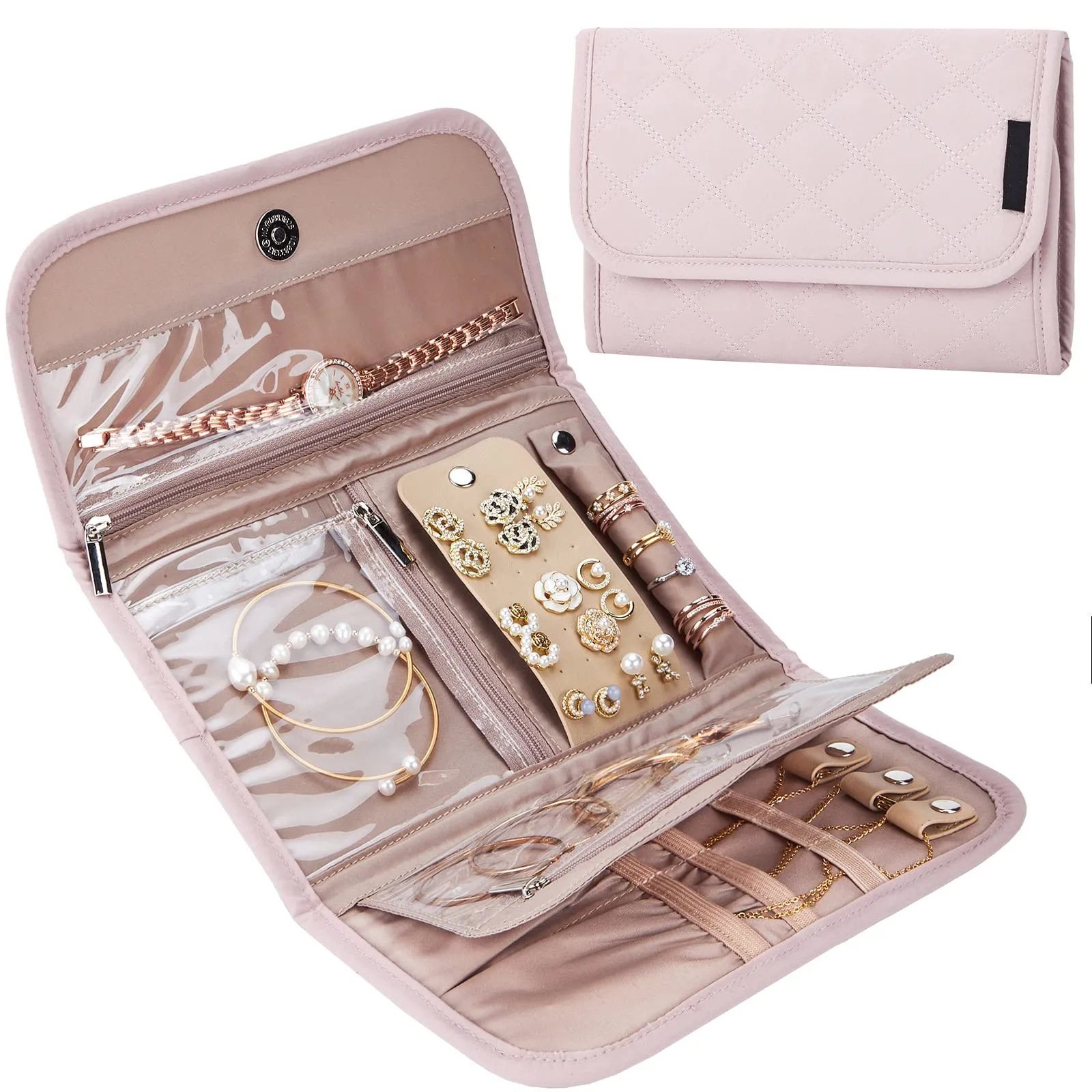 Travel Jewelry Organizer Case Foldable Jewelry Storage Roll Bag Jewelry