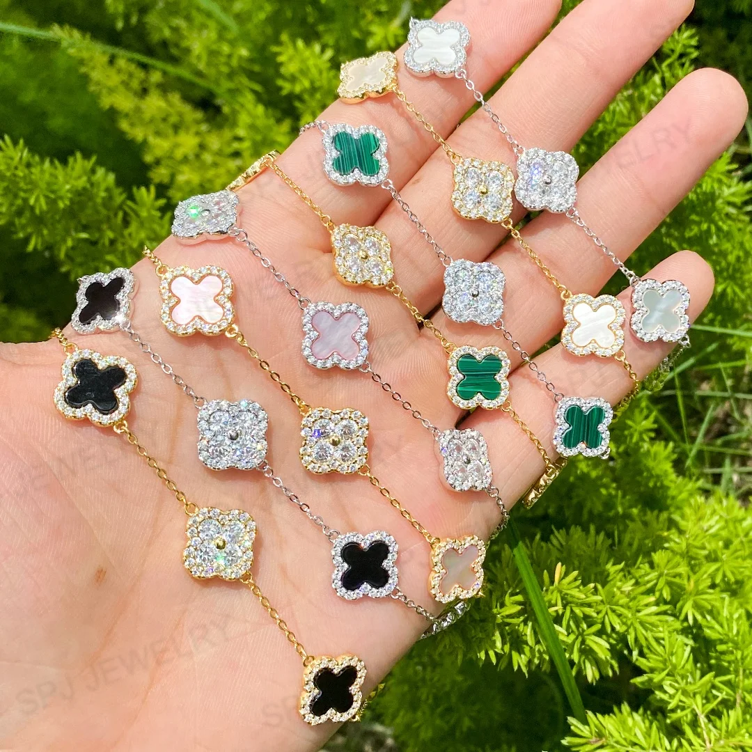 SPJ High Quality S925 Silver Four Leaf Clover Bracelets