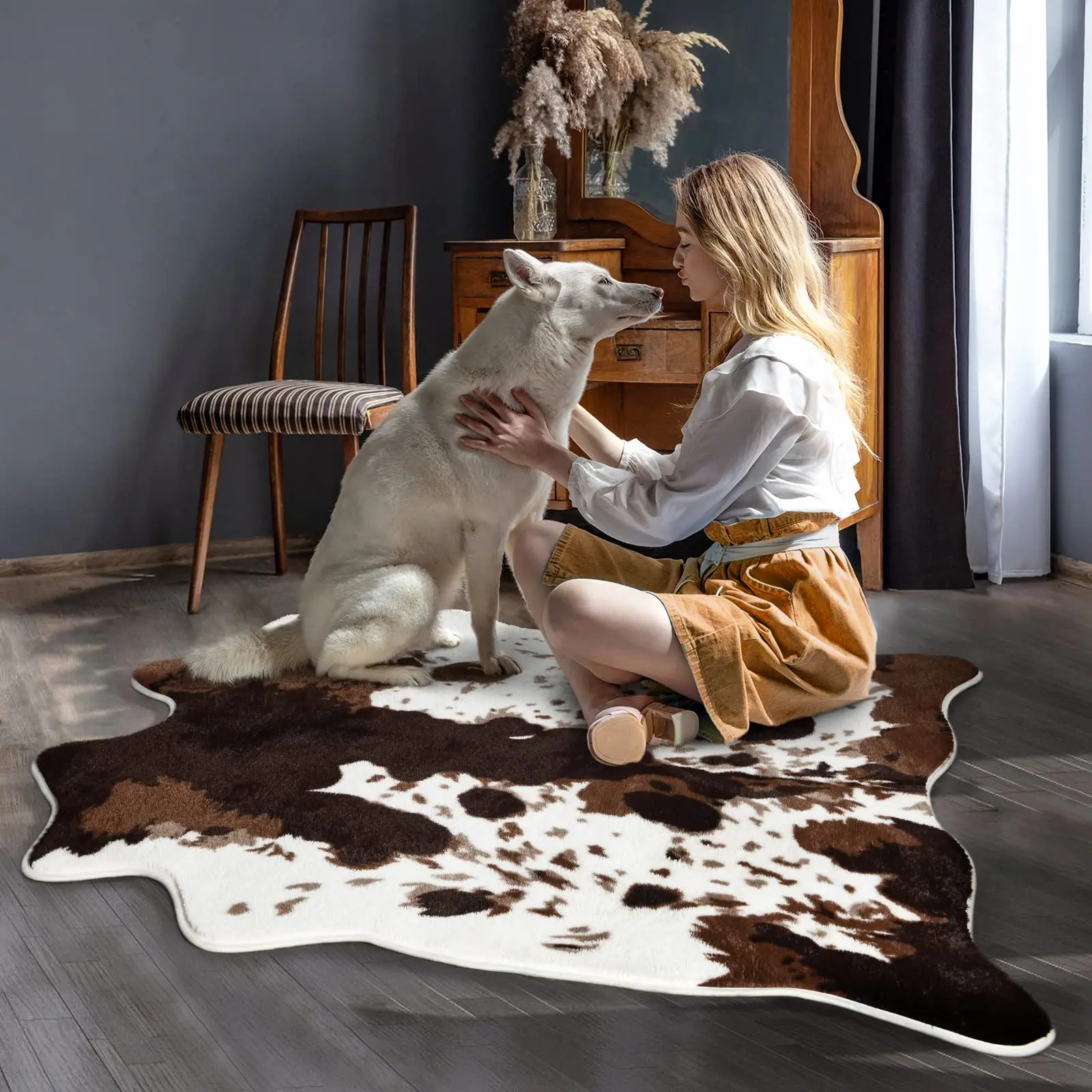 3d Print Area Rugs Cowhide Rugs For Living Room Bedroom Decor Cute Fluffy Animal Carpet Faux Fur