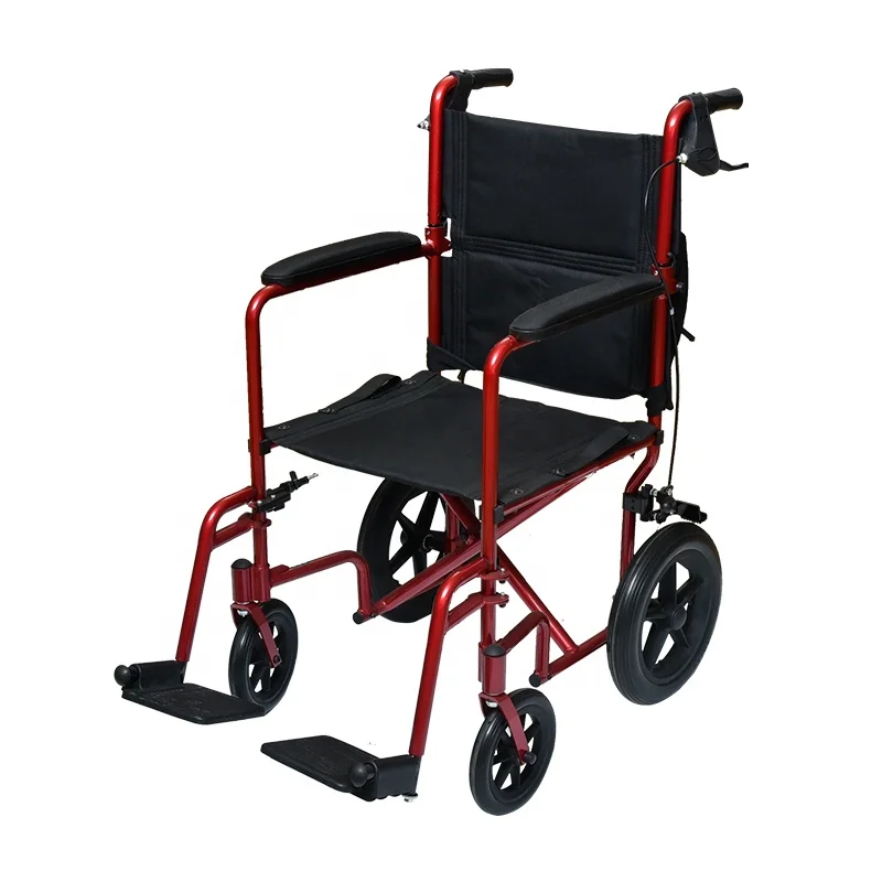 W23 Lightweight Aluminum Transport Chair Foldable Wheelchair With Fixed Full Length Padded