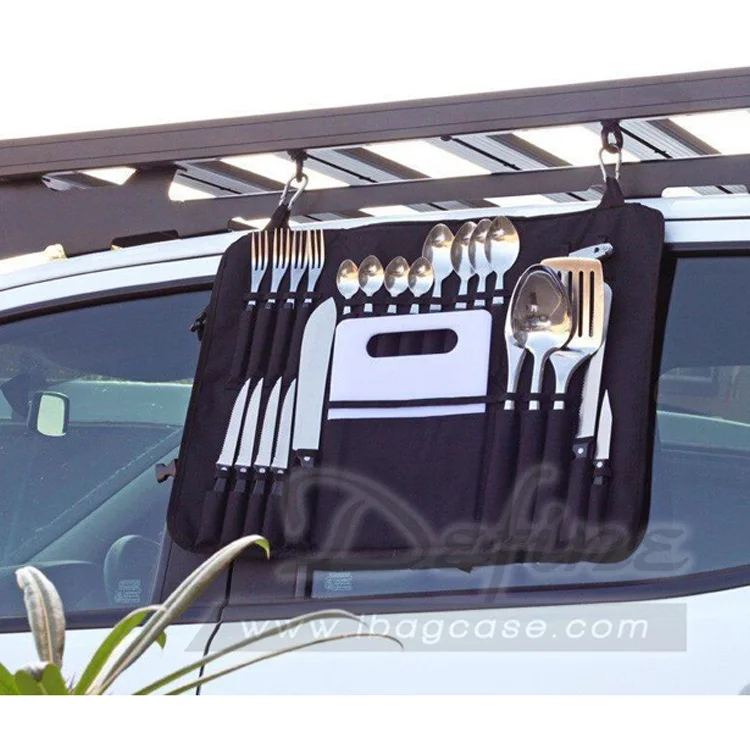 Portable Roll Up Kitchen Cutlery Travel Bag Camping Utensil Set Bag