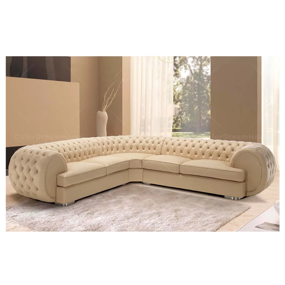 Italian Furniture Modern Villa Living Room Apricot Leather Sectional