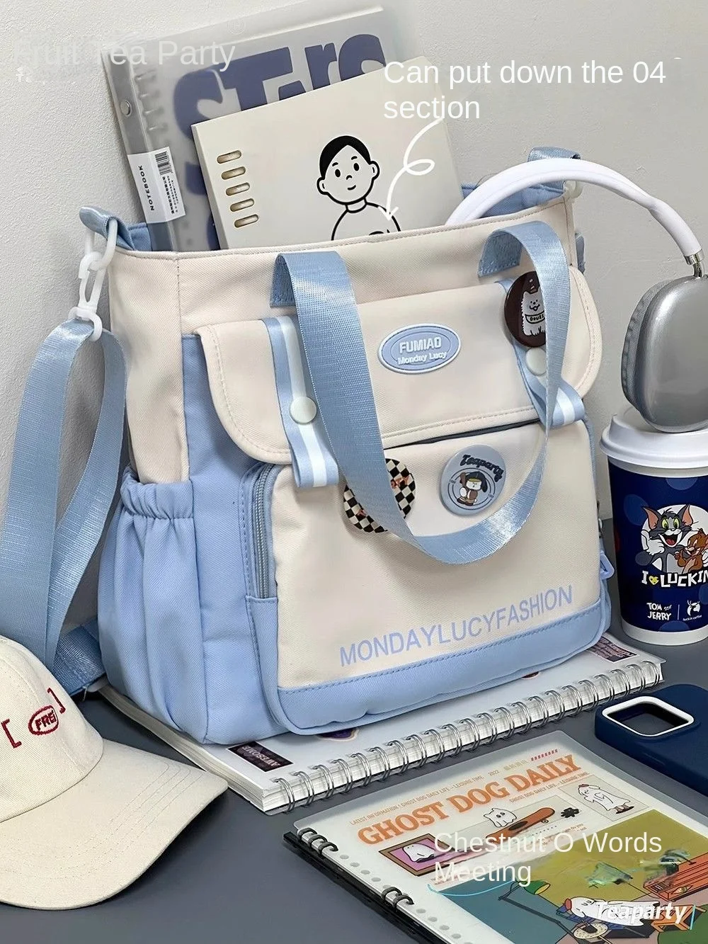 Japanese Style Large Capacity All-Match Portable Women's Single Shoulder Crossbody Bag Zipper Instagram Fashion Tutor Tote