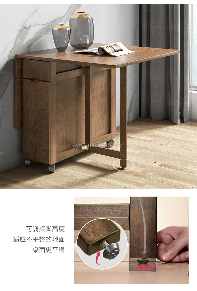 All Solid Wood Folding Dining Table Movable Dining Table And Chair