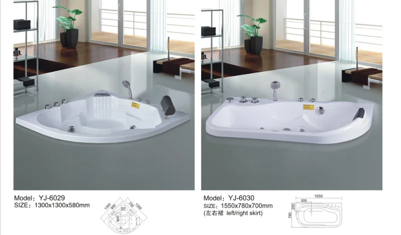 YJ6029 Best Sanitary ware transparent free standing cheap embedded Acrylic bathtub