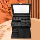 Luxury carbon fiber black 6 slot watch box with lockable drawer jewelry box