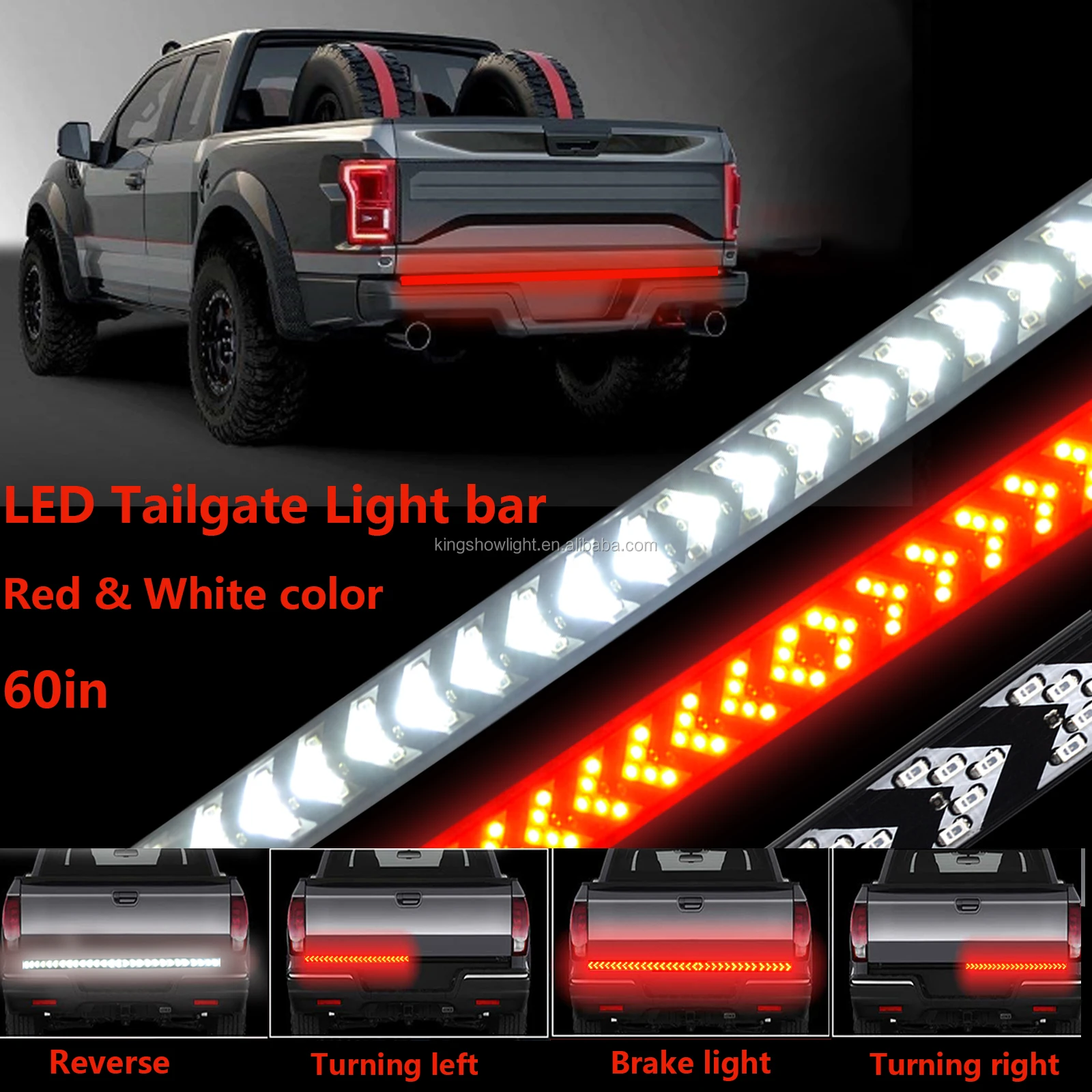 NEW 60" Scanning LED Tailgate Bar RED & White Universal Brake Reverse Turn Signal Tail Strip